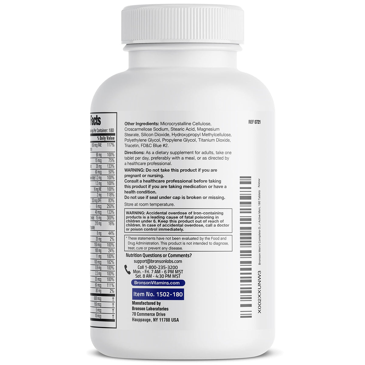 Bronson ONE Daily Men’s Complete Multivitamin Multimineral Once-Daily Multi for Active Men, 180 Tablets BronsonBuy Supplements Australia