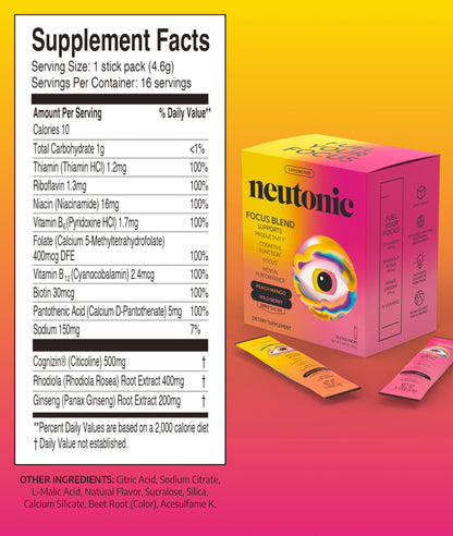 Neutonic Nootropic Focus Blend Powder | Peach Mango & Wild Berry 32 Sticks | Caffeine Free, Zero Sugar | Support Memory, Mental Clarity, Cognitive Function | Boost Focus, Energy, Brain Health NeutonicBuy Supplements Australia