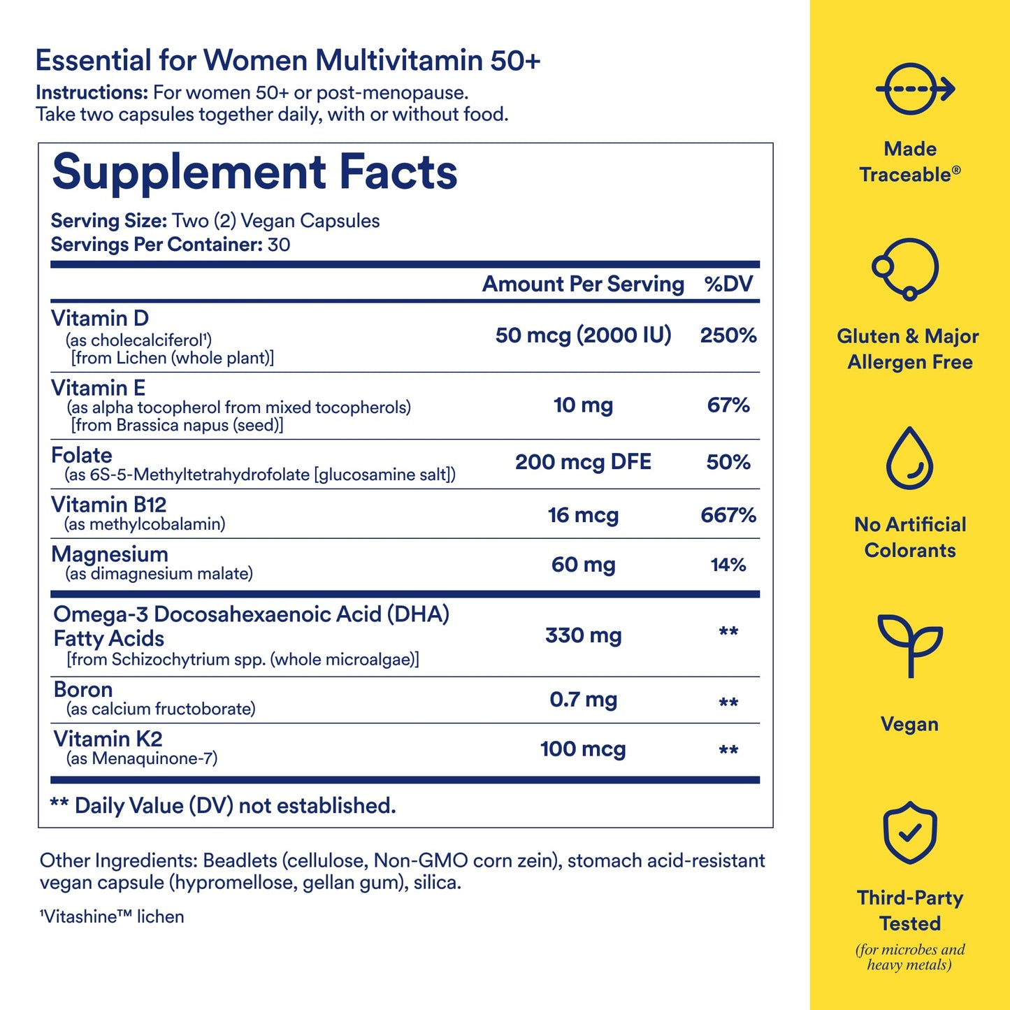 Ritual Multivitamin for Women 50+, Menopause Supplements with Vitamin D3, K2 and Magnesium for Bone Support*, Omega-3 DHA, Vitamin B12, Non-GMO, Mint Essenced, 30 Day Supply, 60 Vegan Capsules RitualBuy Supplements Australia