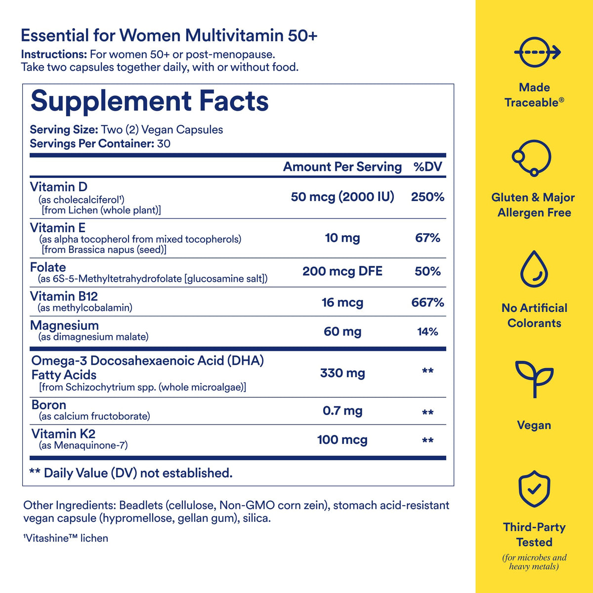 Ritual Multivitamin for Women 50+, Menopause Supplements with Vitamin D3, K2 and Magnesium for Bone Support*, Omega-3 DHA, Vitamin B12, Non-GMO, Mint Essenced, 30 Day Supply, 60 Vegan Capsules RitualBuy Supplements Australia
