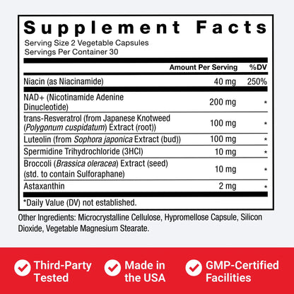 FORCE FACTOR NAD+ (NMN or Nicotinamide Riboside Alternative) with Resveratrol, Astaxanthin, Spermidine & Luteolin Complex, NAD to Support Cellular Health & Healthy Aging, 60 Capsules Force FactorBuy Supplements Australia