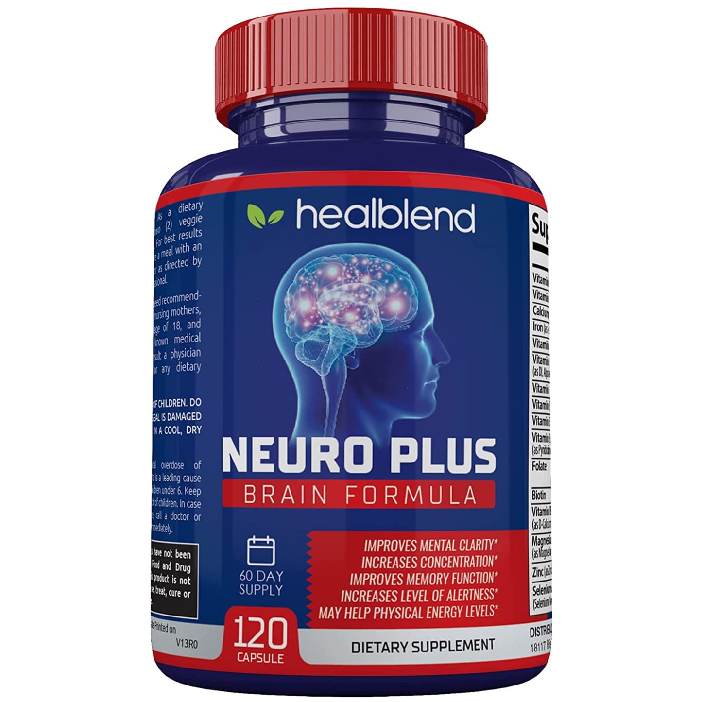 Neuro Plus Brain & Focus Formula - Nootropic Brain Booster Supplement, Supports Brain Health, Mental Clarity & Focus - Enhances Concentration & Mental Energy – 120 Capsules (1) healblendBuy Supplements Australia