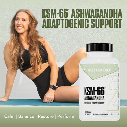 NutraBio Ashwagandha KSM-66 | Ashwagandha Herbal Supplement for Stress, Mood, & Performance | 600 MG of Clinically Studied KSM66 60 Capsules NutraBioBuy Supplements Australia