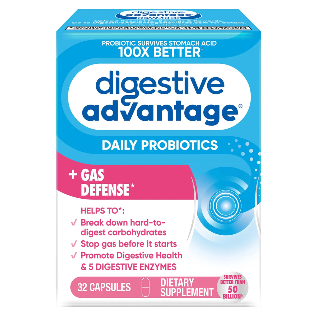 Digestive Enzyme and Probiotic Capsule- Digestive Advantage 32 Capsules, Survives 100x Better than regular 50 billion CFU, Breaks down food, helps prevent gas Digestive AdvantageBuy Supplements Australia