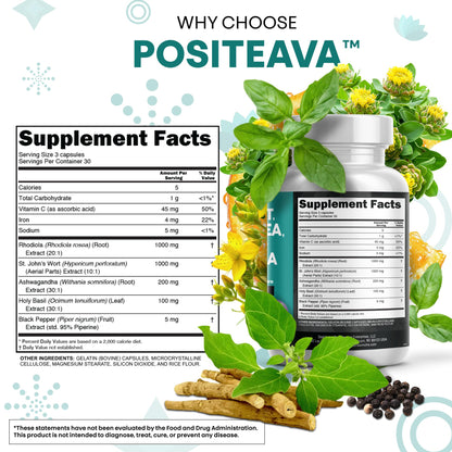 Clean Nutraceuticals St Johns Wort Rhodiola Rosea Holy Basil Ashwagandha - Mood Support for Women and Men with Vitamin C & Black Pepper Extract - 90 Caps Clean Nutraceuticals buy supplements Au