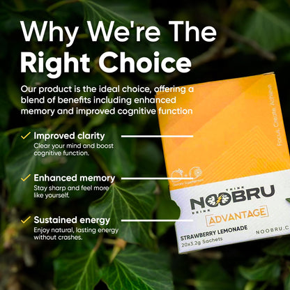 Noobru Аdvantage Nootropic - Delicious Nootropics Brain Supplement with 11 Active Ingredients - Natural Cognitive Enhancer - 20 Strawberry Lemonade Sachets - 1 Month Supply, 20 Count (Pack of 1) NoobruBuy Supplements Australia