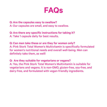 Pink Stork Total Women's Multivitamin - 19 Essential Vitamins for Women & Nutrients – Energy, Metabolism, Hormone, Immune & Mood Support – B6, B12, Biotin, Iron & Zinc – 30 Capsules Pink StorkBuy Supplements Australia