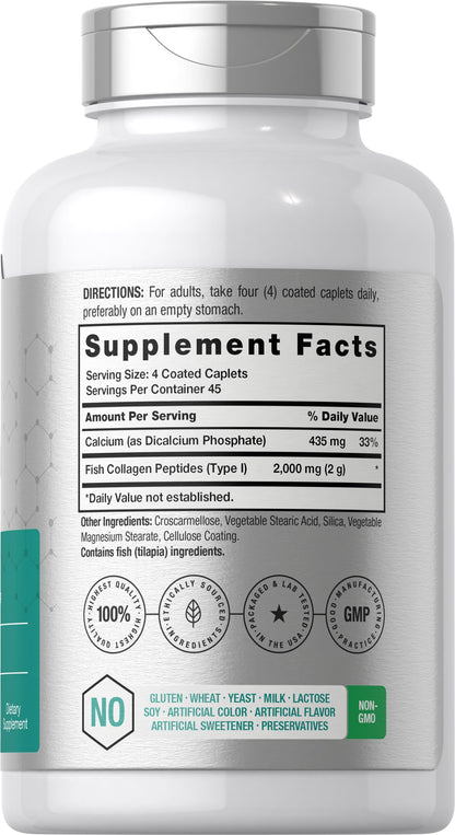 Horbäach Marine Collagen Peptides 2000mg | 180 Caplet Capsules | Type 1 with Calcium | Non-GMO, Gluten Free Supplement Horbäach buy supplements Au