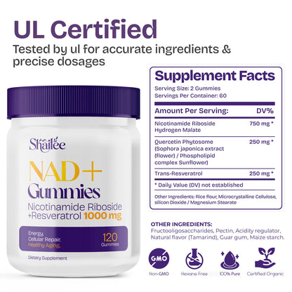 NAD Supplements for Women with Resveratrol, 1000mg Liposomal Nicotinamide Riboside with Quercetin, NMN Supplement Alternative Supports Cellular Energy & Repair, 120 NAD Gummies for Brain Boost ShaileeBuy Supplements Australia