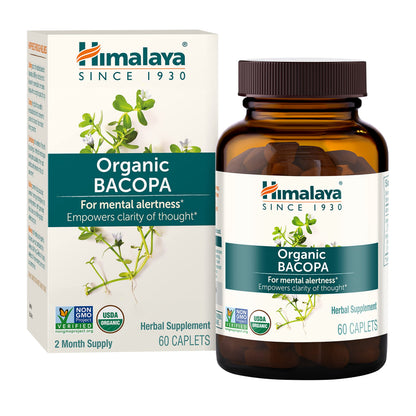 Himalaya Bacopa Monnieri Nootropic Herbal Supplement, Supports Calm, Memory, Cognition, USDA Certified Organic, Non-GMO, 750 mg, 60 Plant-Based Caplets, 60 Day Supply HimalayaBuy Supplements Australia