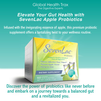 Global Health Trax SevenLac Apple Probiotic Powder Drink Mix, Probiotics for Women, Men, and Kids – Smooth Digestive Support - Relieves Constipation and Gas – 60 Packets, 2.54 Oz, Non-GMO, Gluten-Free ght Global Health TraxBuy Supplements Australia