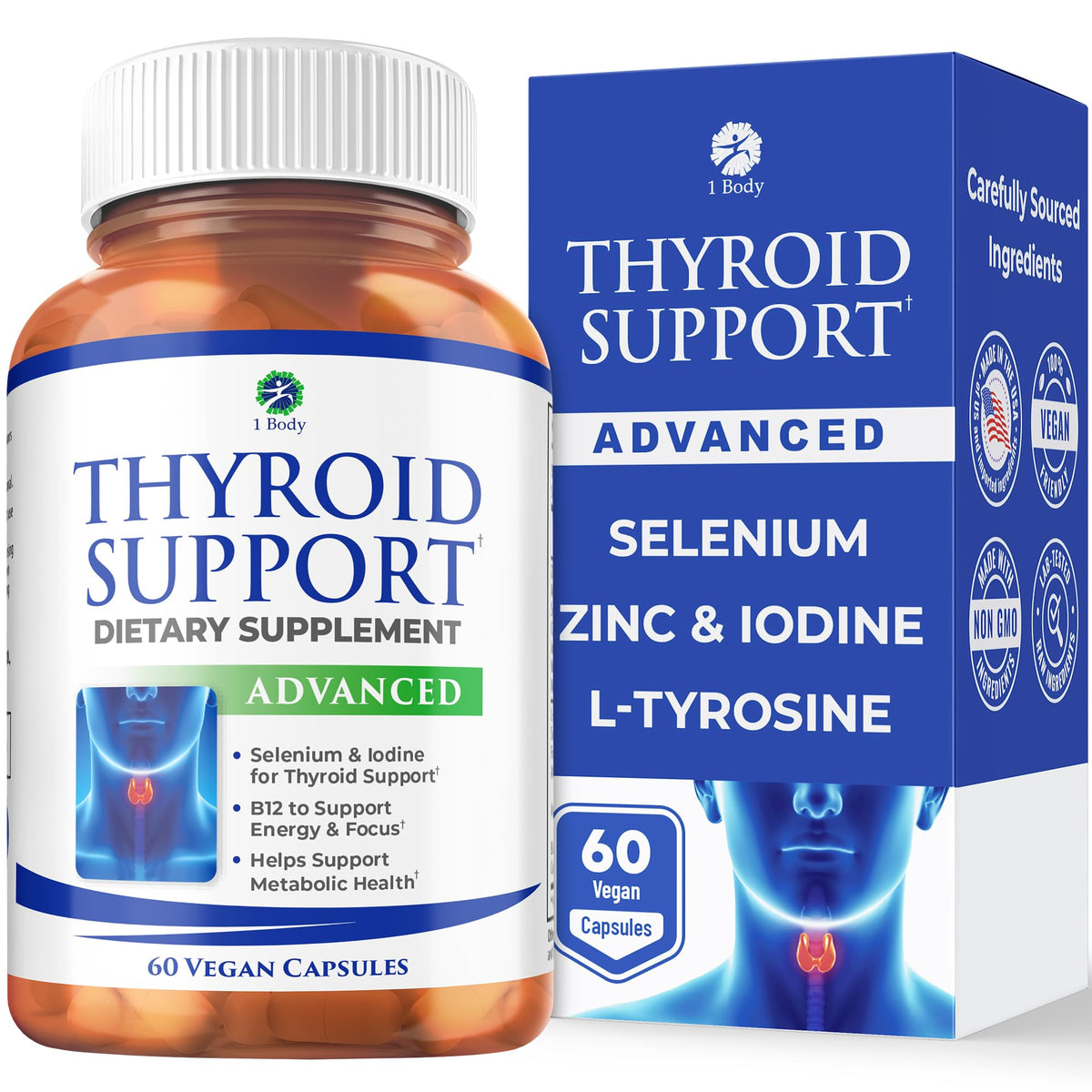 1 Body Thyroid Support Supplement for Women and Men, Selenium with Iodine, Zinc, B12, Ashwagandha and L-Tyrosine, Supports Hormone Health, Energy and Metabolism, 30 Day Supply 1 BodyBuy Supplements Australia