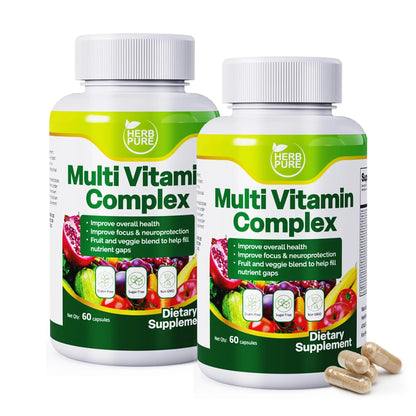 HERB PURE Multi Vitamin Complex Daily Multivitamin for Men and Women – 28 Essential Vitamins & Minerals with Active Vitamins, Superfood Blend, Alpha GPC HERB PURE