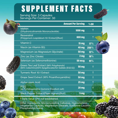 13 in 1 NMNH (Dihydronicotinamide Mononucleotide) 1000mg Per Serving, NMN Supplement Alternative with Liposomal NAD+ and Resveratrol, Non-GMO, Gluten-Free – for Anti-Aging, Energy, Focus – 90 Capsules TatavonixBuy Supplements Australia