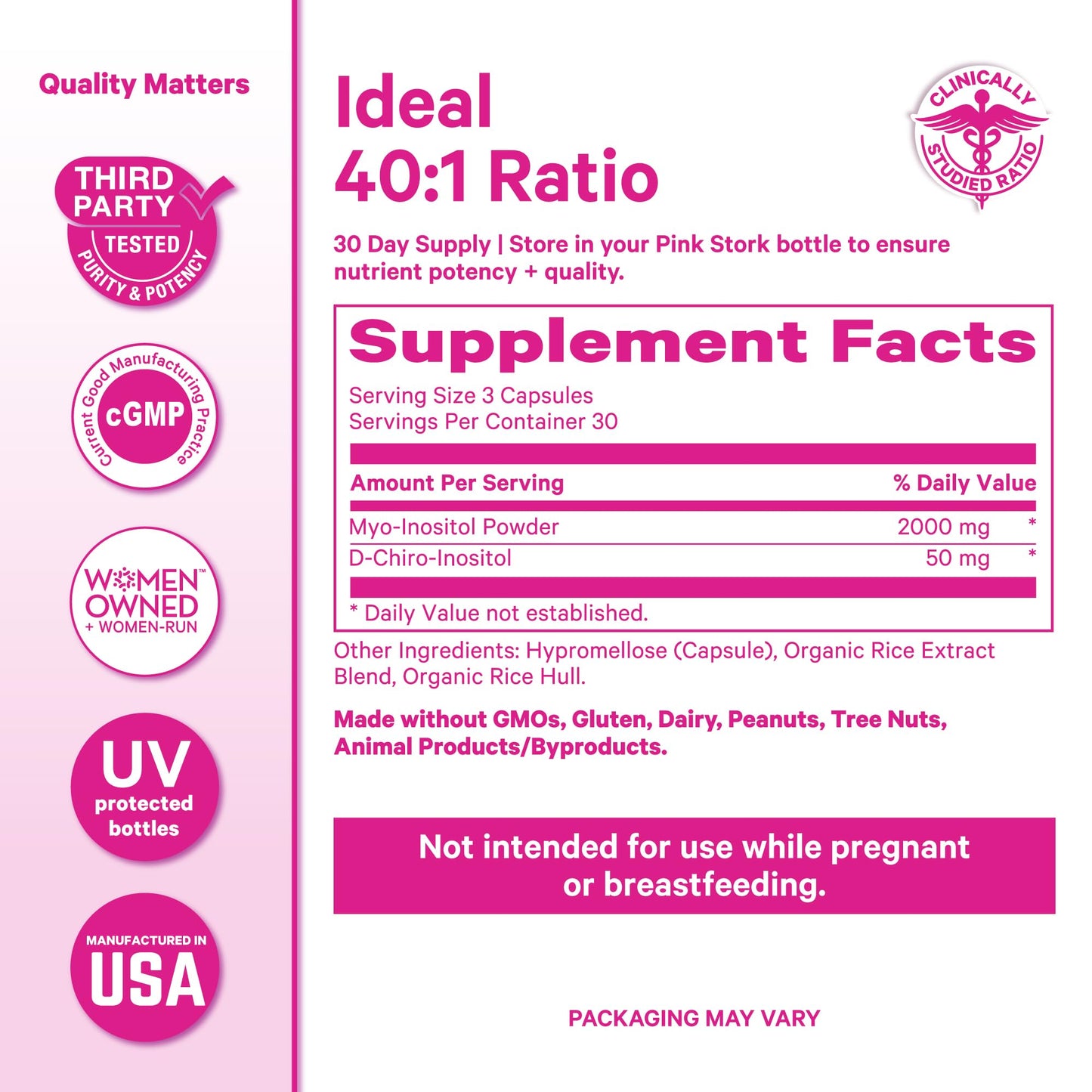 Pink Stork Myo-Inositol & D-Chiro Inositol Supplement - Hormonal Balance for Women - Ovarian Support - 40:1 Ratio - Fertility Supplements for Women - 180 Capsules, 2 Month Supply Pink StorkBuy Supplements Australia
