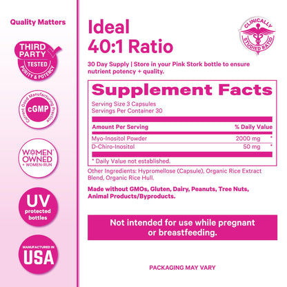 Pink Stork Myo-Inositol & D-Chiro Inositol Supplement - Hormonal Balance for Women - Ovarian Support - 40:1 Ratio - Fertility Supplements for Women - 180 Capsules, 2 Month Supply Pink StorkBuy Supplements Australia