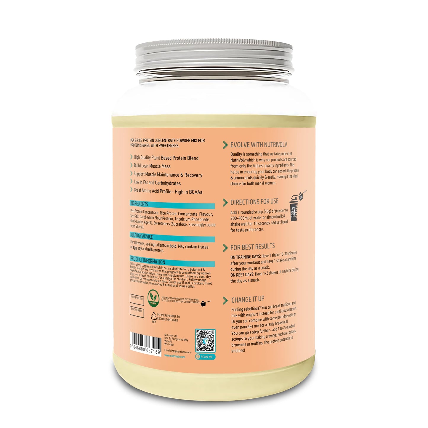 NutriVolv Vegan Plant Based Protein Powder | Peanut Butter Cereal Flavour 900g | Pea & Rice Protein Blend NutriVolvBuy Supplements Australia