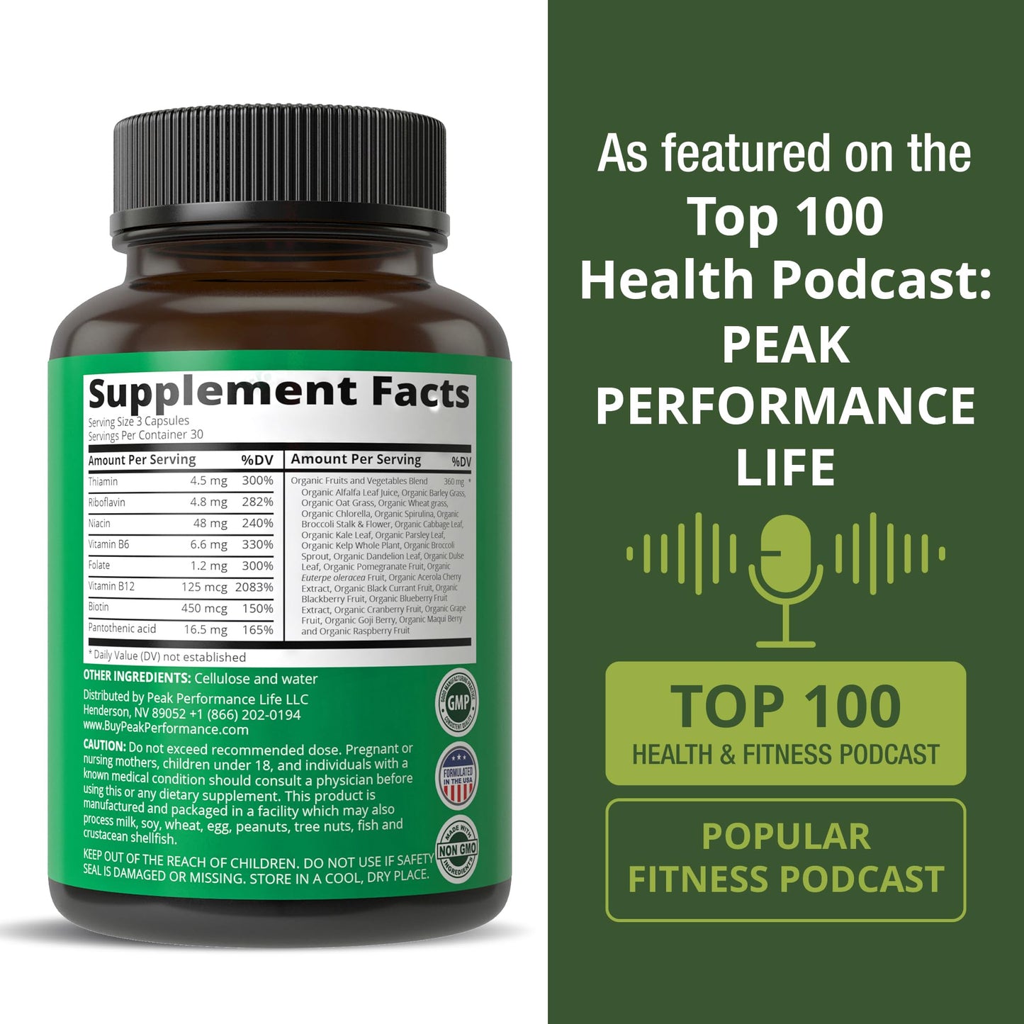 Vitamin B Complex Capsules + Whole Food Blend of 25 Vegetables and Fruits for Max Absorption. Best Vegan B-Complex Supplement with Vitamin B1, B2, B3, B5, B6, B7, B9 and B12. 90 Capsules. Energy Boost Peak PerformanceBuy Supplements Australia