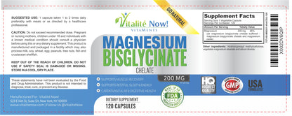 Vitalité Now! Magnesium Bisglycinate 200mg - 100% Chelated Capsules for Superior Absorption - Gentle Formula, No Laxative Effect - Sleep Energy Cramps Muscle Support - Fully Reacted & Buffered Vitalité Now!Buy Supplements Australia
