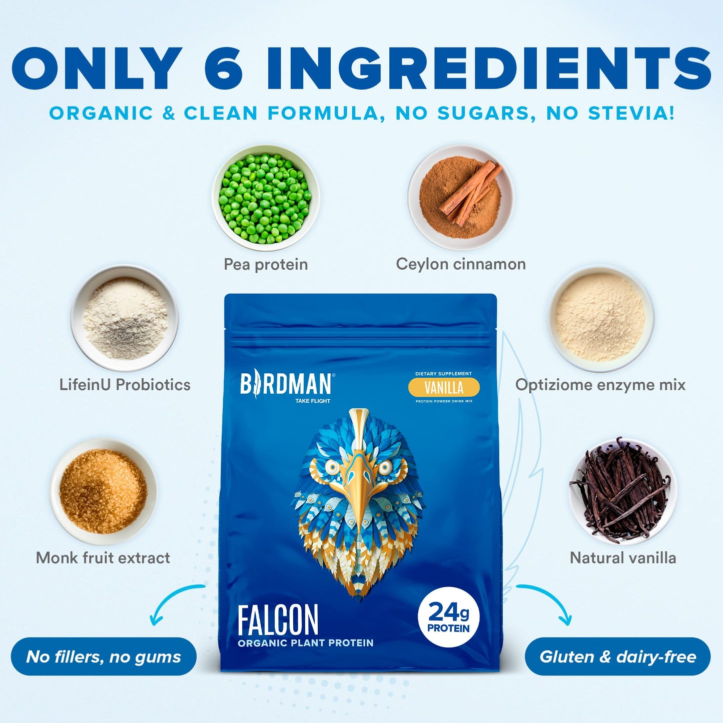 BIRDMAN Falcon Vegan Protein Powder Organic, Stevia & Sugar Free, Plant Based Protein BIRDMANBuy Supplements Australia