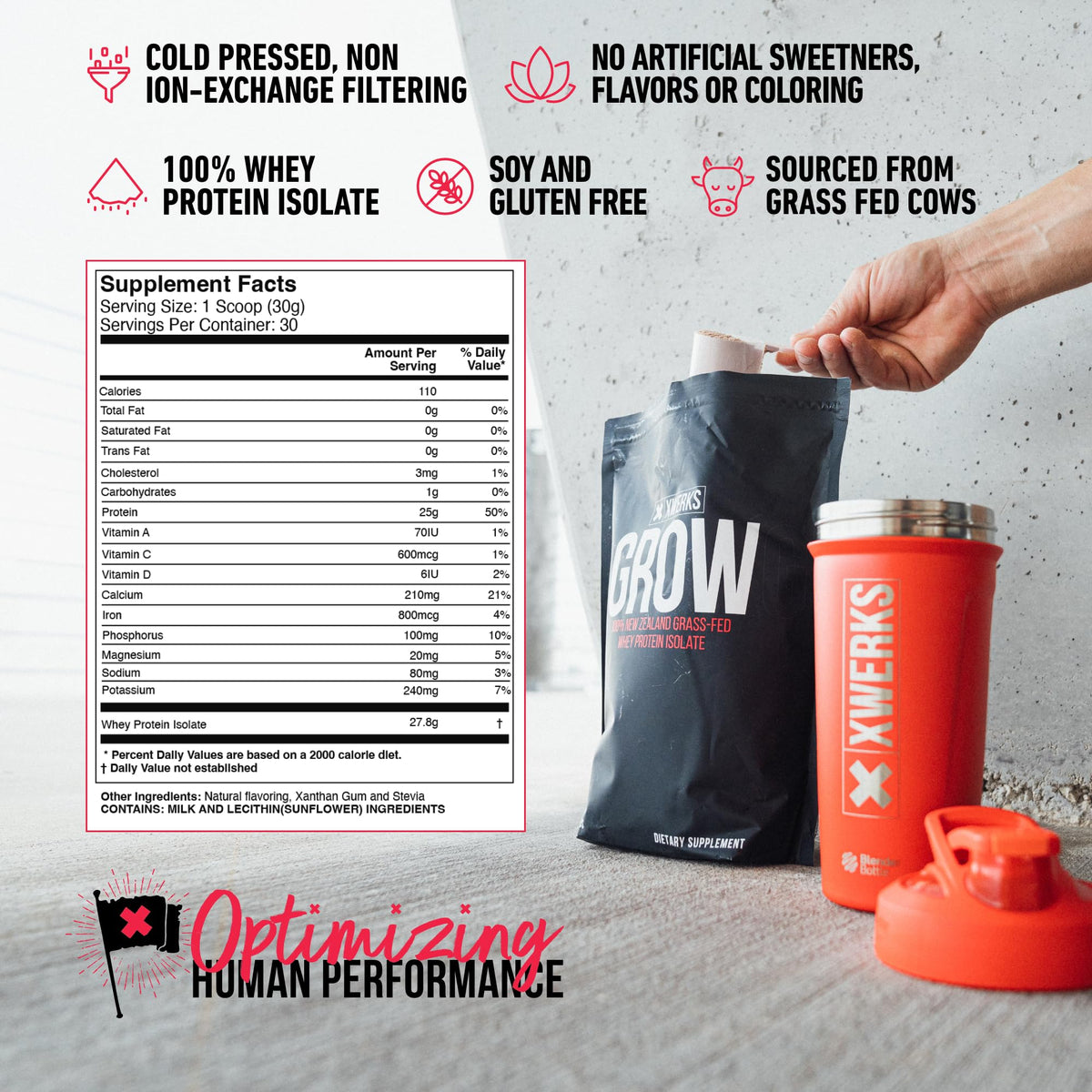 Xwerks Grow 100% New Zealand Grass-Fed Whey Protein - 25g of Pure Isolate Protein XwerksBuy Supplements Australia