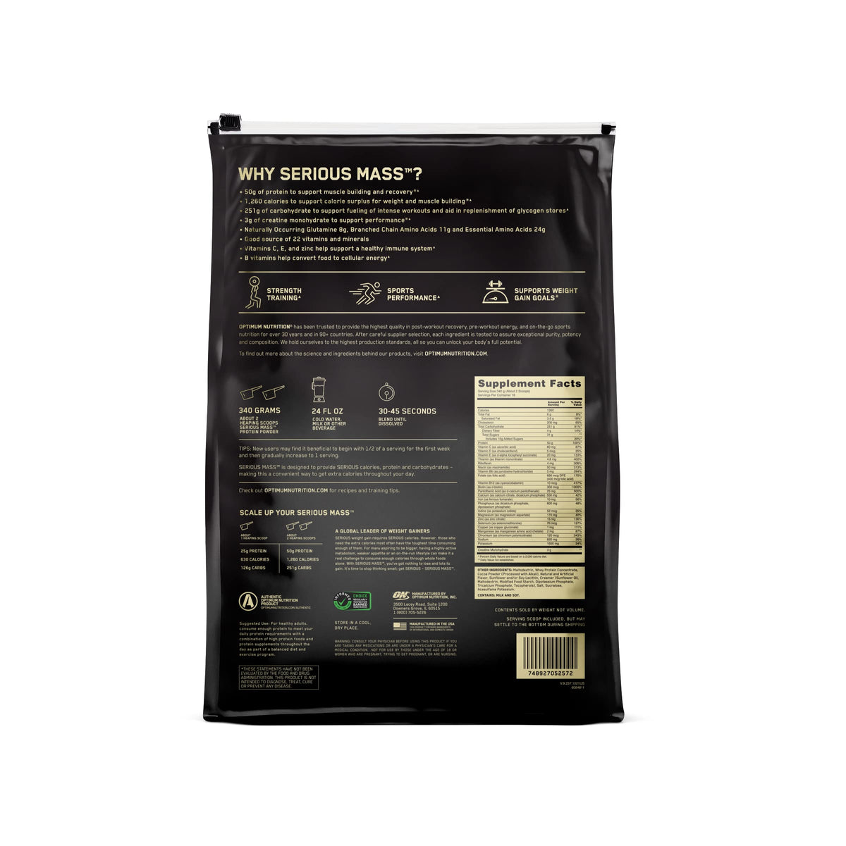 Optimum Nutrition Serious Mass, Weight Gainer Protein Powder for Muscle Gain, Added Optimum NutritionBuy Supplements Australia