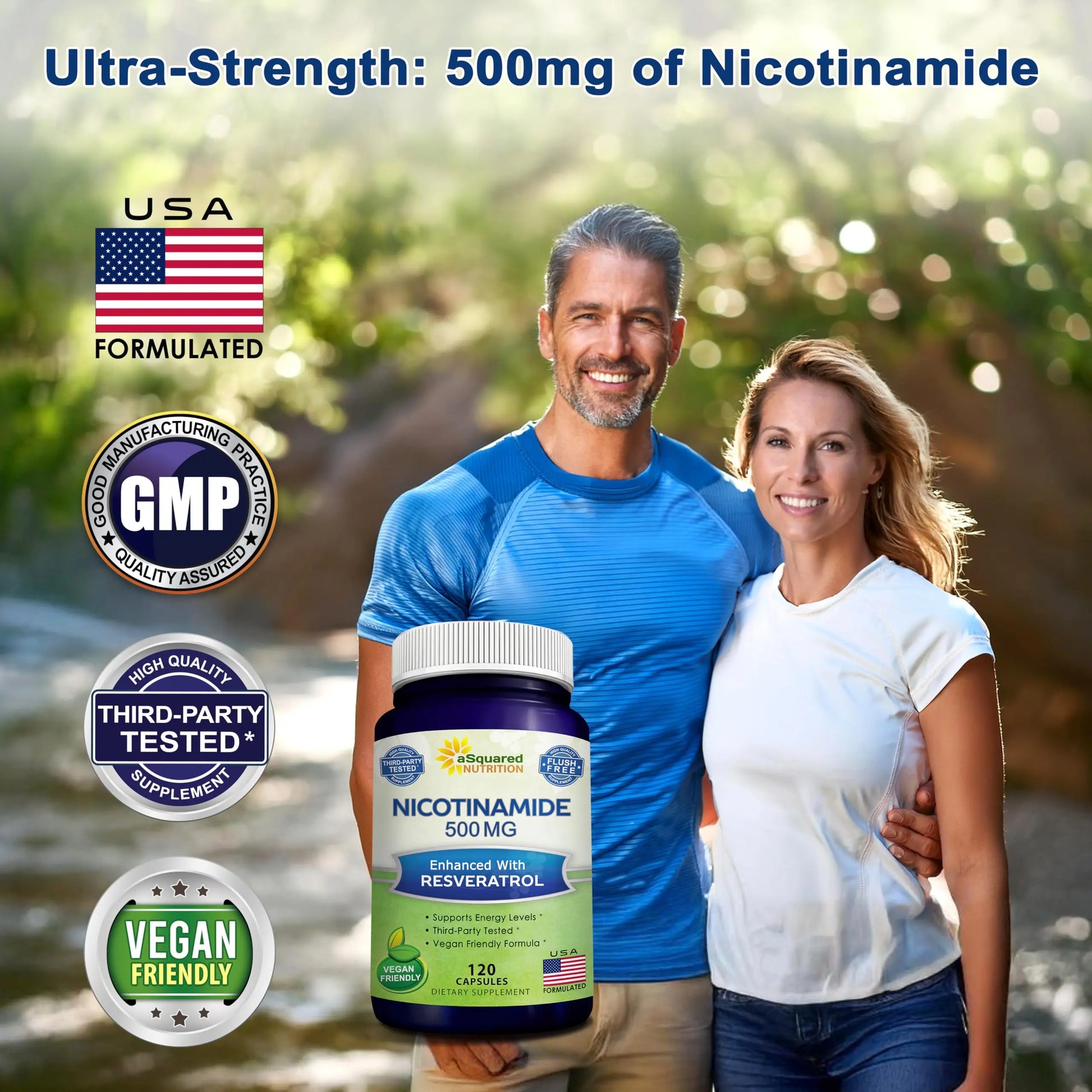 aSquared Nutrition Nicotinamide with Resveratrol - 120 Veggie Capsules - Vitamin B3 500mg (Niacinamide Flush Free) - Supplement Pills to Support NAD, Skin Cell Health & Energy aSquared NutritionBuy Supplements Australia