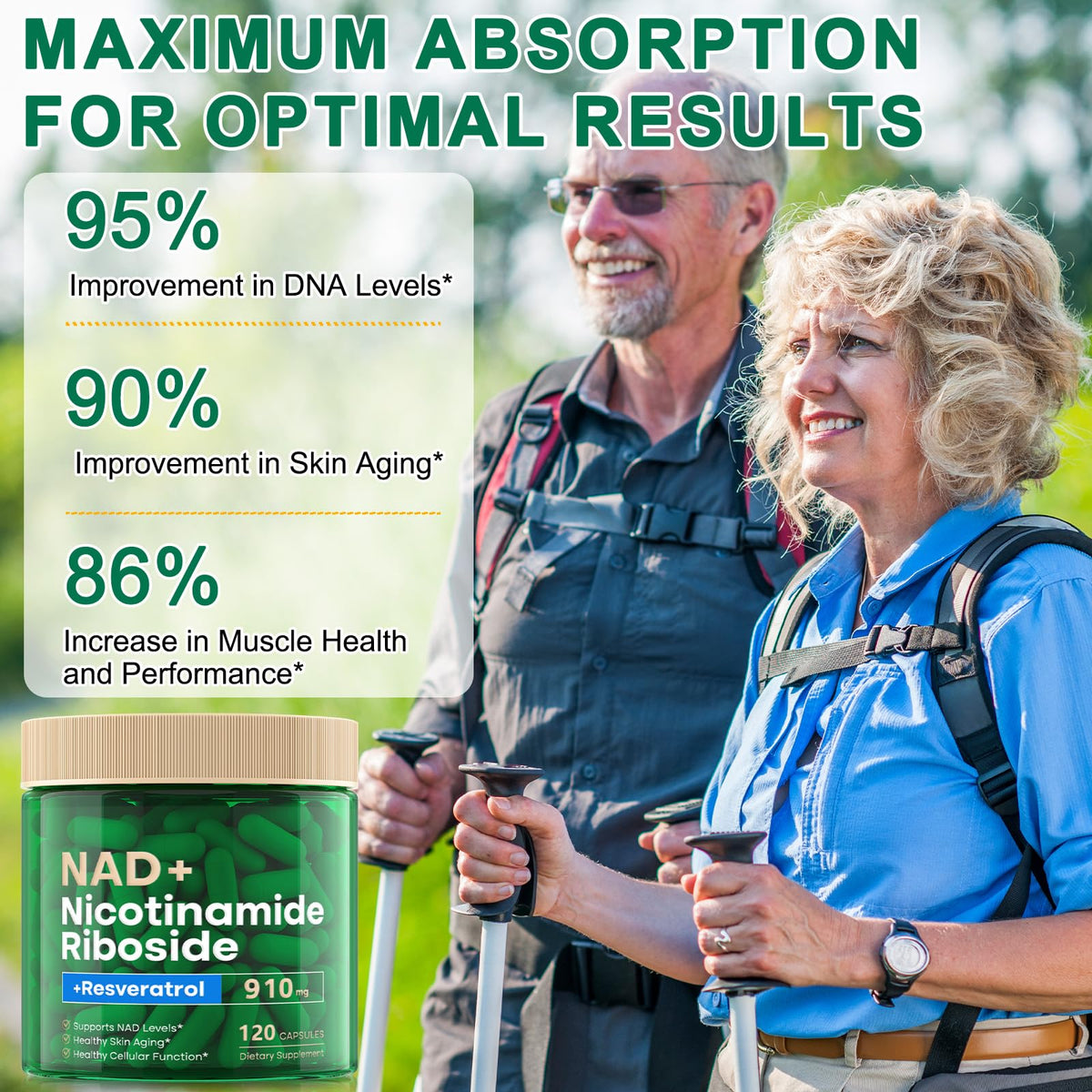 NAD Supplement 120 Capsules, Liposomal Nicotinamide Riboside, Resveratrol, Quercetin, NAD Nicotinamide Riboside Resveratrol 910mg for Women & Men, NAD Supplement for Anti Aging and Cell Regeneration RHBESTOKBuy Supplements Australia