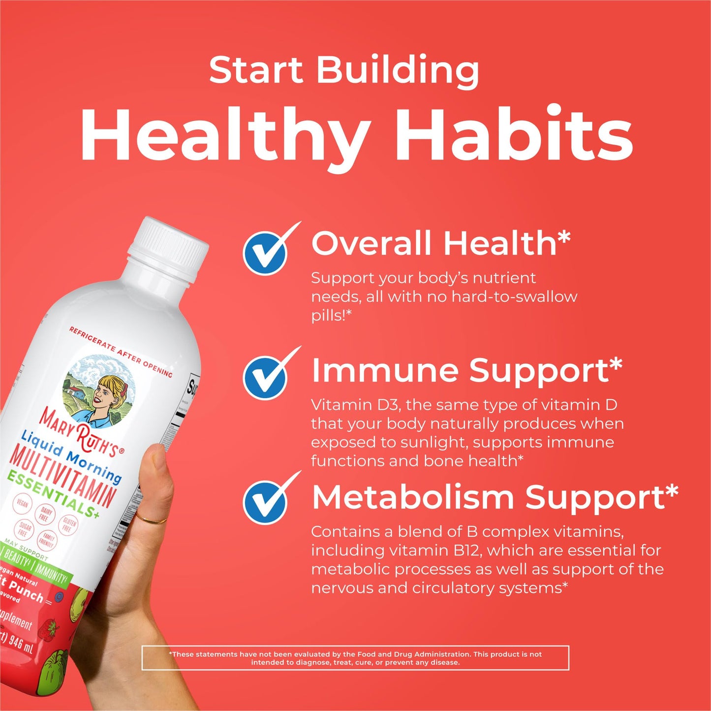 MaryRuth Organics Liquid Morning Multivitamin Essentials+ | Vitamin A C D E B6 B12 Biotin Zinc, Mens Womens Multivitamin, Immune Support, Beauty | Sugar Free | Vitamins for Ages 1+ | Vegan | 32 Fl Oz MARYRUTH'SBuy Supplements Australia