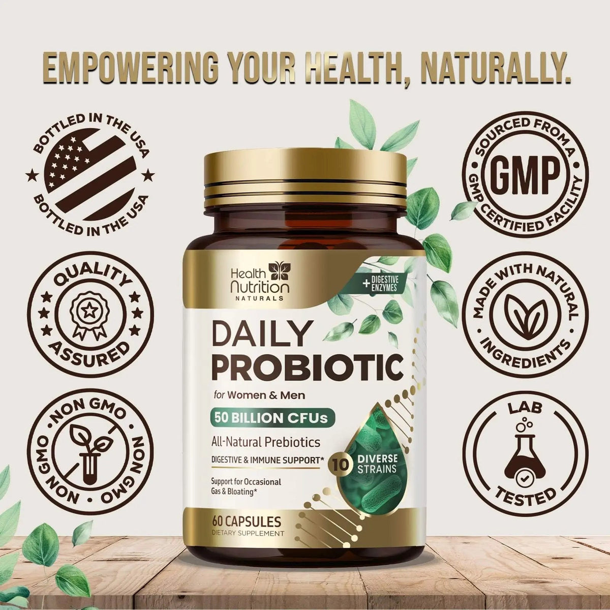 Probiotics 50 Billion CFU per Serving - 10 Strains + Prebiotics - Digestive Health, Gut & Immune Support - Occasional Constipation, Gas & Bloating Support for Women & Men, Bottled USA - 60 Capsules Health Nutrition NaturalsBuy Supplements Australia