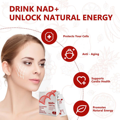 NAD Supplement 1000mg Liquid - Nicotinamide Riboside Resveratrol Supplements for Men & Women - NMN Alternative for Enhanced Energy & Anti-Aging, Focus - 30 Packets XemenryBuy Supplements Australia