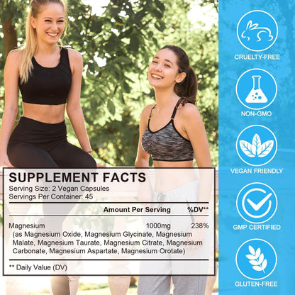 8-in-1 Magnesium Complex 90 Capsules, 1000mg with Magnesium Glycinate, Citrate, Malate, Taurate, Easy Absorption for Health, Energy, Non-GMO, Vegan ITSDAWN buy supplements Au