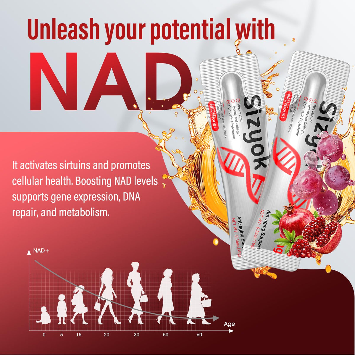 NAD+ Supplement 1000mg Liquid - High Absorption NAD+ with Trans Resveratrol 2000mg, Collagen & Hyaluronic Acid, Anti-Aging Energy Support for Women, Cellular Health & Longevity Boost SizyokBuy Supplements Australia