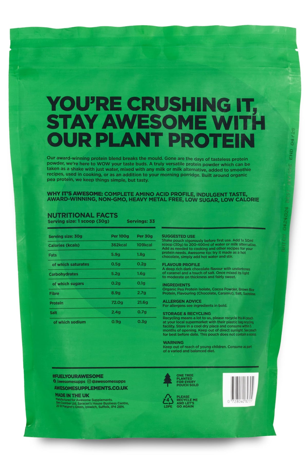 Chocolate Salted Caramel Awesome Protein Powder by Ben Coomber | 1kg Vegan Organic Flavoured Protein Ben CoomberBuy Supplements Australia