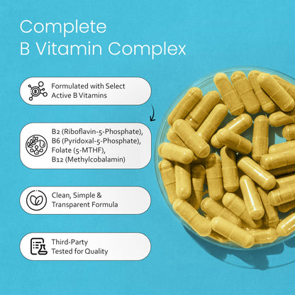 NaturaLife Labs Vitamin B Complex – All B Vitamins Including Active B2, B6, B9 & B12 (Methylcobalamin), Plus B1, B3, B5, B7 & Vitamin C – 100 Capsules