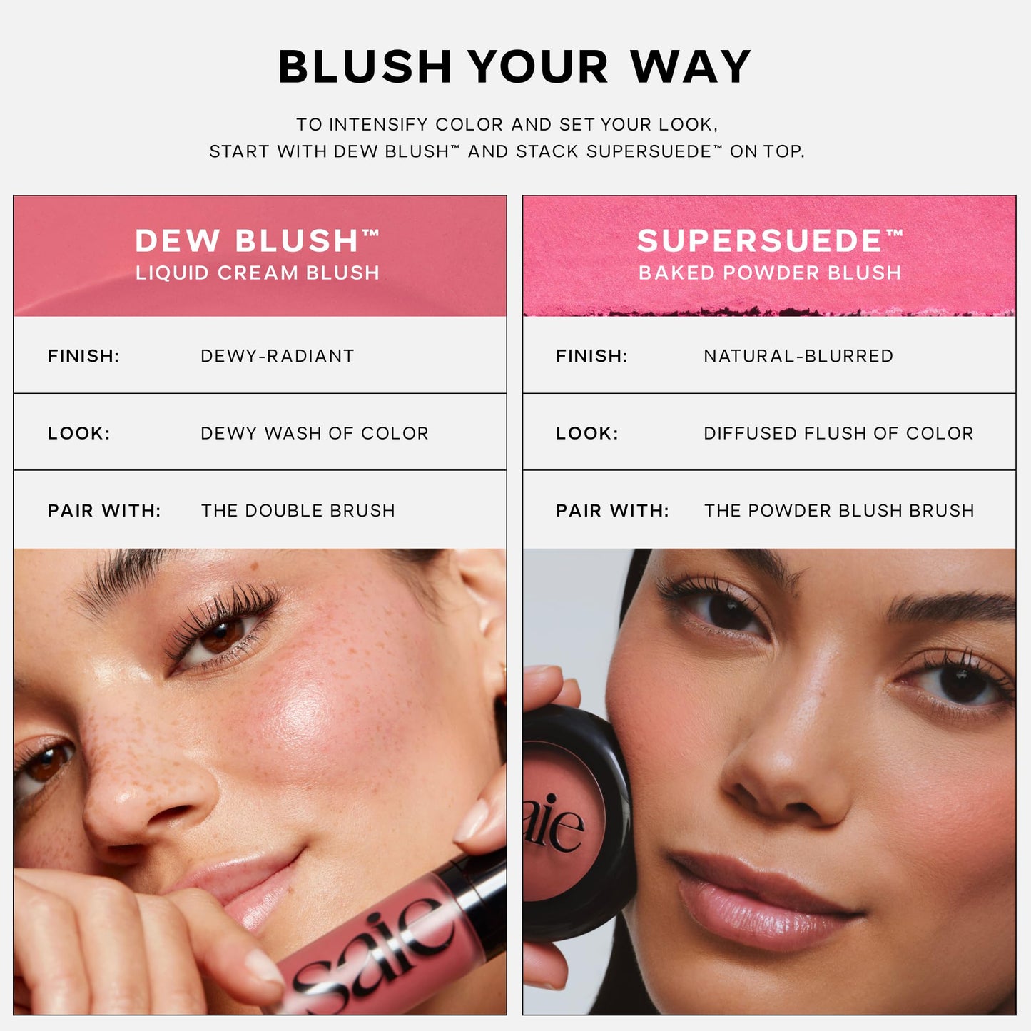 Saie Blush & Brush Duo - SuperSuede Baked Blush in Amore (.01 oz) & Powder Blush Brush - Talc-Free, Moisturizing Blush with Vegan, Fluffy Brush for Seamless Application SaieBuy Supplements Australia