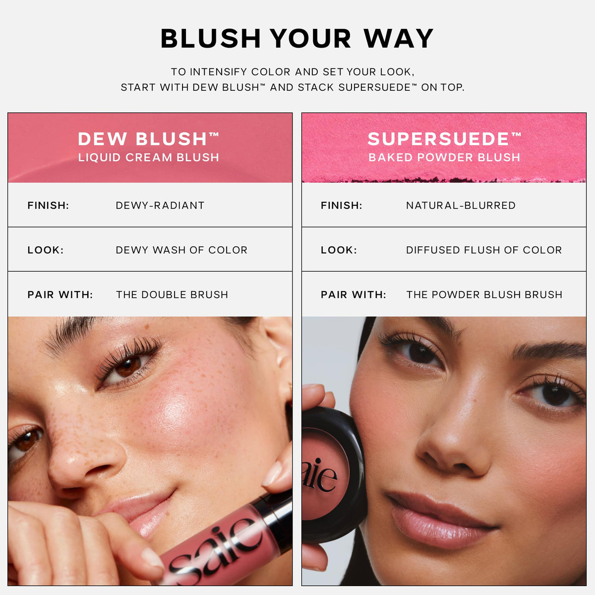 Saie Cheek Flush Duo - Dew Liquid Blush (.40 oz, Rosy), SuperSuede Baked Powder Blush (.01 oz, Mia) - Layerable, Skin-Nourishing Blushes for a Seamless Radiant Finish SaieBuy Supplements Australia