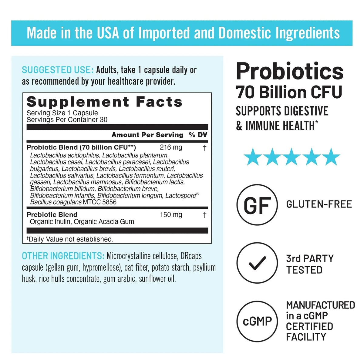 NatureWise Probiotics 70 Billion CFU - 17 Strains + Organic Prebiotics - Immune, Digestive & Gut Health Support for Women & Men - Vegetarian, Gluten-Free, Non-GMO - 30 Capsules[1-Month Supply] NatureWiseBuy Supplements Australia
