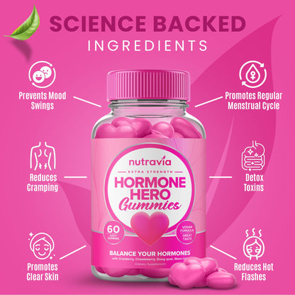 Hormone Balance For Women Gummies + PMS Relief Supplement - Supports Mood Swings, Clear Skin, Reduced Cramps and Bloating - Hormonal PMS Gummies PCOS Vitamin with Cranberry, Dong Quai (60 Gummies) NutraviaBuy Supplements Australia