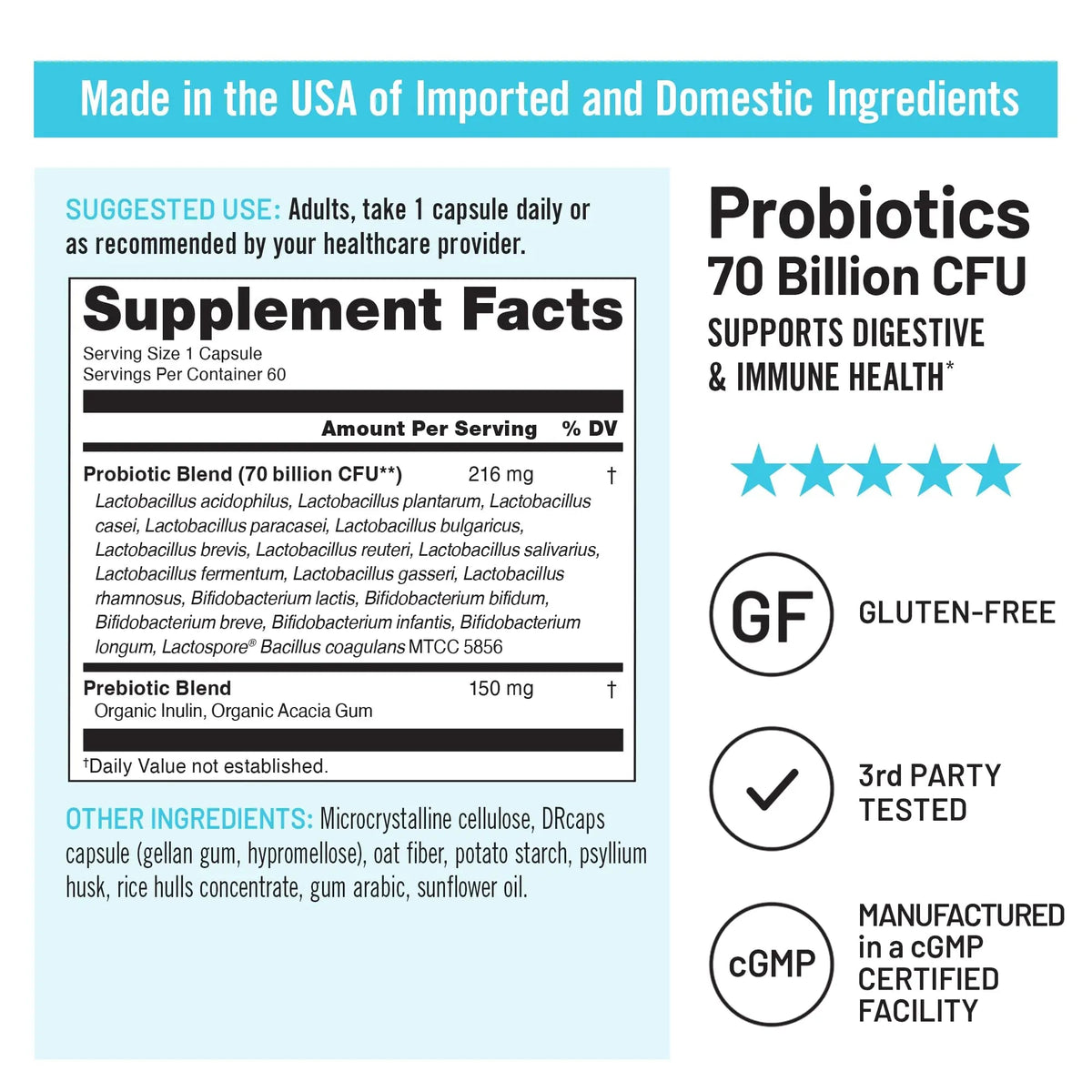 NatureWise Probiotics 70 Billion CFU - 17 Strains + Organic Prebiotics - Immune, Digestive & Gut Health Support for Women & Men - Vegetarian, Gluten-Free, Non-GMO - 60 Capsules[2-Month Supply] NatureWiseBuy Supplements Australia