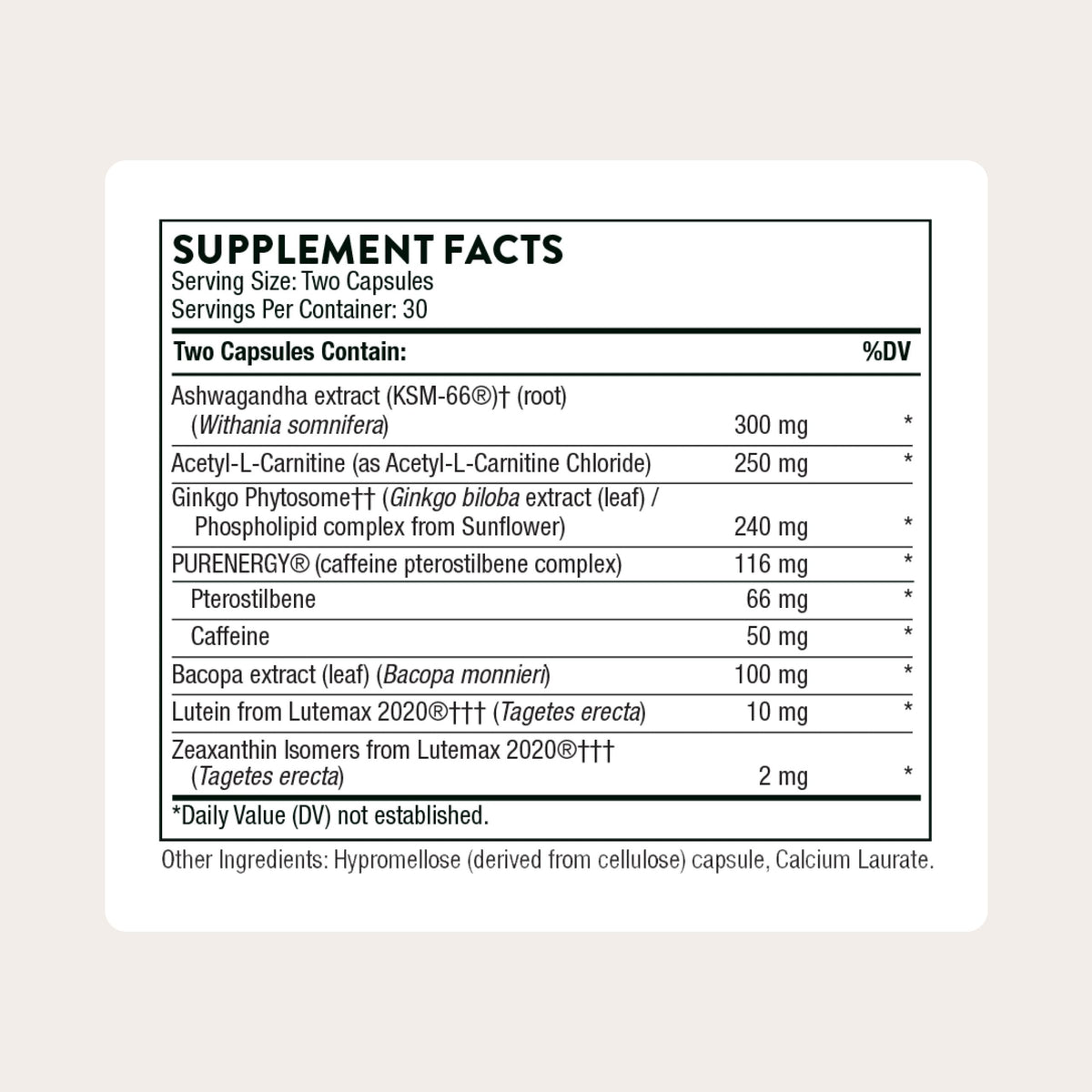 THORNE - Memoractiv - Nootropic Brain Supplement for Focus, Creativity, and Concentration - Ashwagandha, Ginkgo, Lutemax, Bacopa, Pterostilbene - Gluten-Free, Dairy-Free* - 60 Capsules - 30 Servings THORNEBuy Supplements Australia