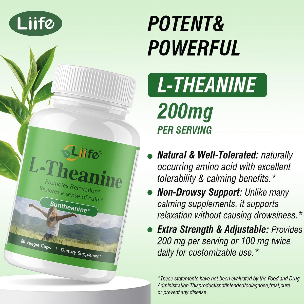 LIIFE L-Theanine (Suntheanine®) with GABA– 60 Veggie Capsules Support with Magnesium & Black Pepper for a Healthy Stress Response, Relaxation, and Focus Increases Brain Alpha-Wave Production* LIIFE buy supplements Au