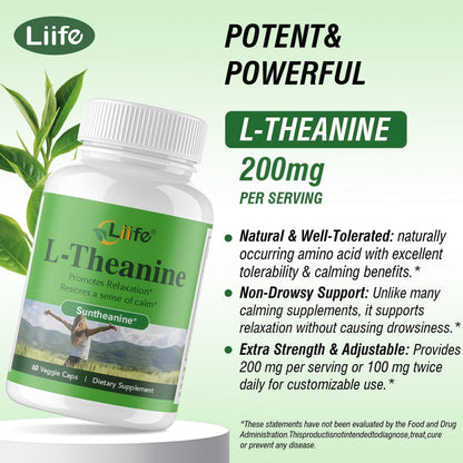 LIIFE L-Theanine (Suntheanine®) with GABA– 60 Veggie Capsules Support with Magnesium & Black Pepper for a Healthy Stress Response, Relaxation, and Focus Increases Brain Alpha-Wave Production* LIIFE buy supplements Au