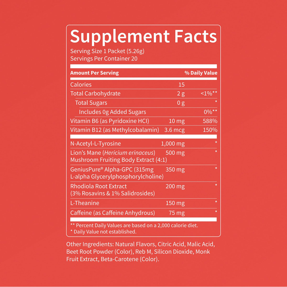 Nello Superfocus – Nootropic Focus Drink Mix for Productivity, Caffeine, L-Theanine, Rhodiola Rosea, Alpha-GPC, Lion’s Mane, Tyrosine, Sugar-Free Packets - With Caffeine (Pack of 20) (20 Servings (Caffeine), Fruit Punch) NelloBuy Supplements Australia