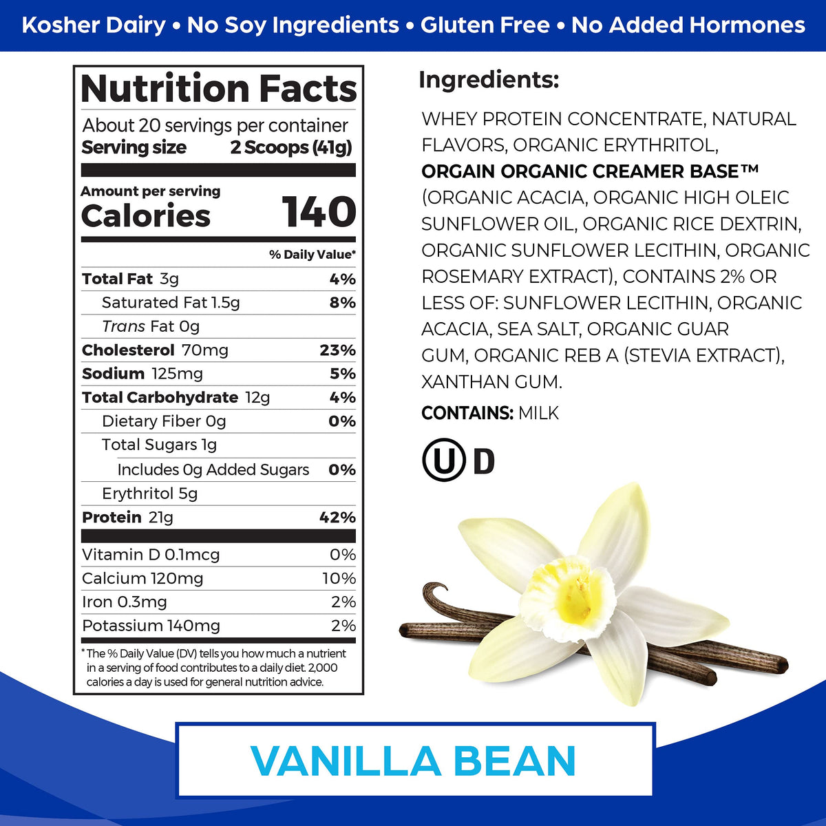 Orgain Whey Protein Powder, Vanilla Bean - 21g Grass Fed Dairy Protein, Gluten Free OrgainBuy Supplements Australia