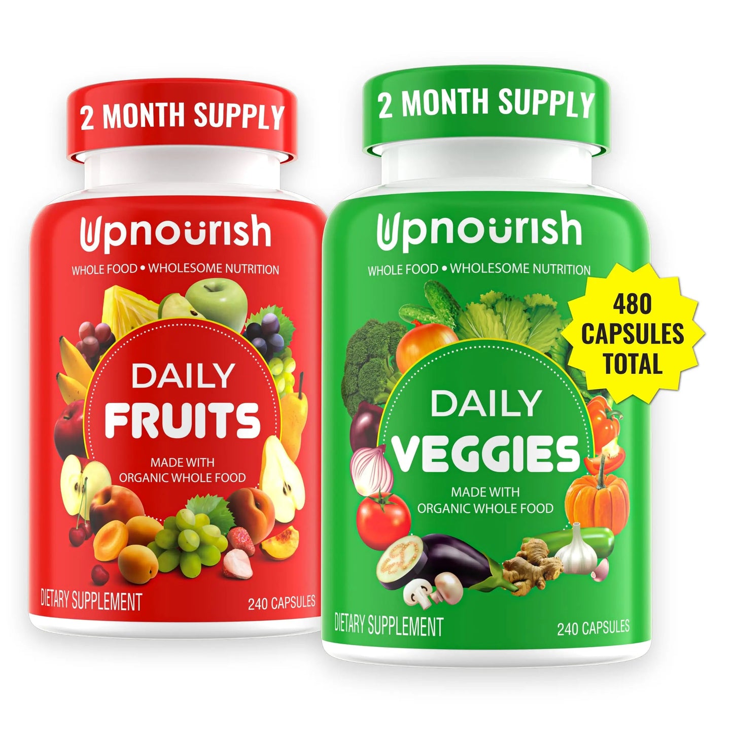 UpNourish Organic Fruits and Veggies Supplement - Support Diet Balance, Body Cleanse & Energy - 480 Fruits and Super Greens Capsules from Nature - Fruit and Vegetable Supplements for Adults & Kids UpNourish buy supplements Au