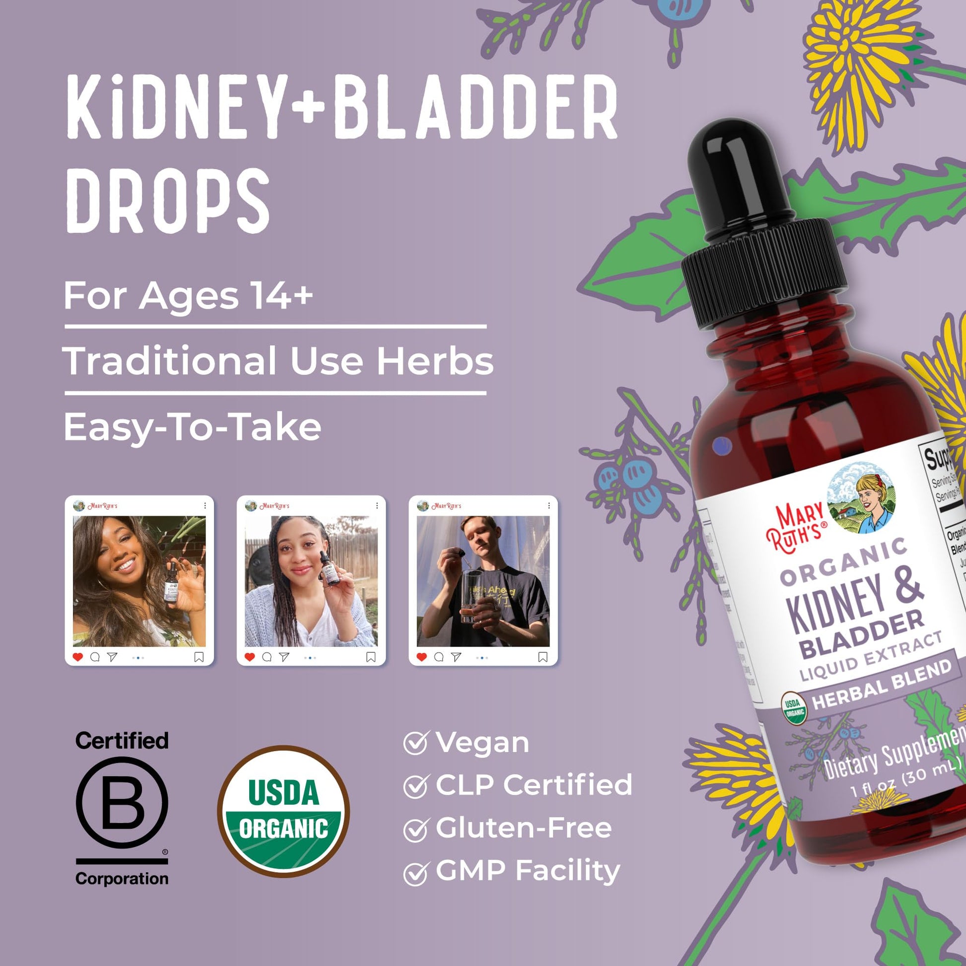 MaryRuth Organics Herbal Supplement Drops | Support Renal & Urinary Systems | Juniper Berry | Cleavers | Dandelion | Hawthorn | Horsetail & Chanca Piedra | Vegan | Non-GMO | 1 Fl Oz MARYRUTH'SBuy Supplements Australia