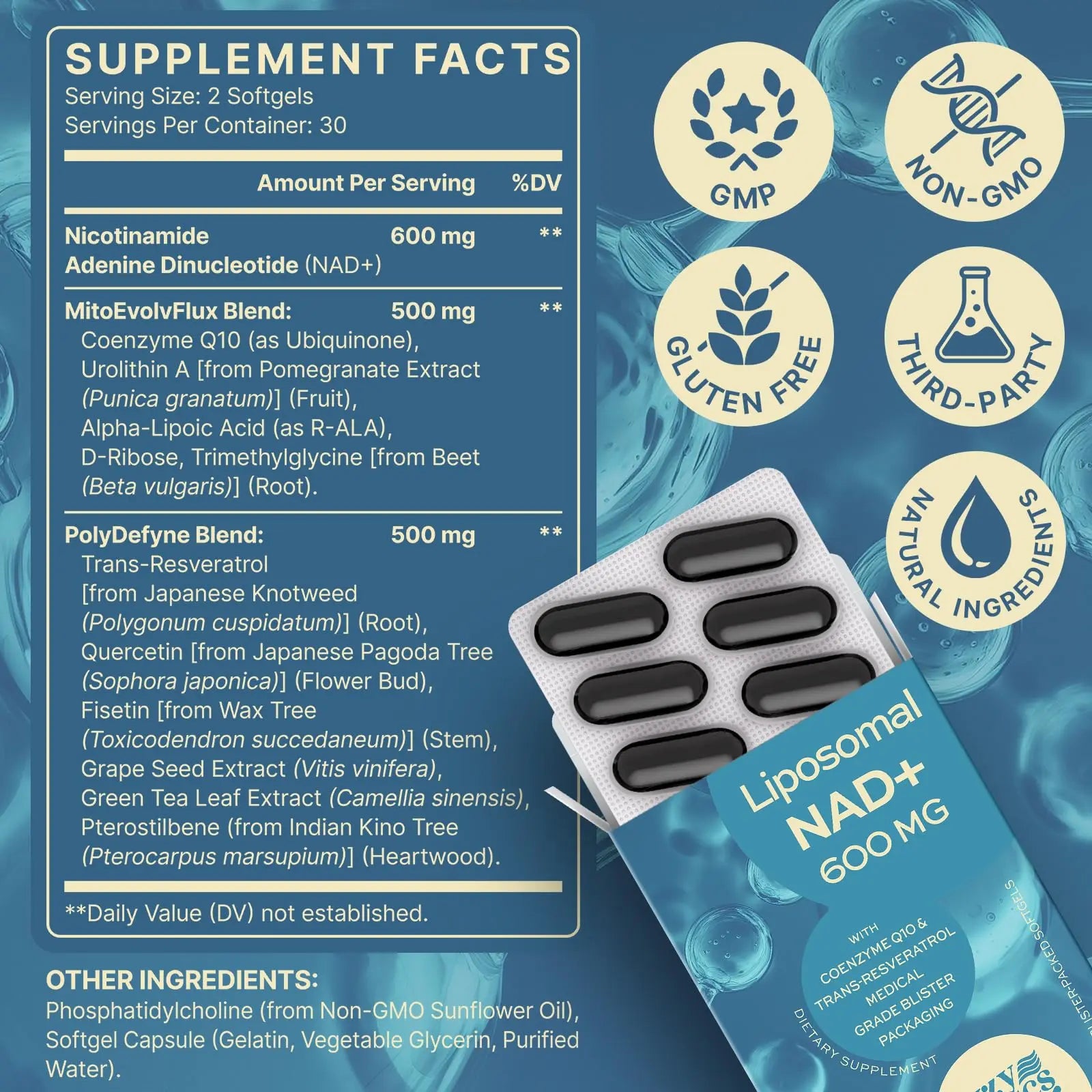SYZY GENICS NAD+ Supplement 1600mg Extra Strength - Liposomal NMN Alternative with Resveratrol, Urolithin A, CoQ10, Quercetin & ALA - Mitochondrial Energy & Anti-Aging, Cell Regeneration, 60 Softgels SYZY GENICSBuy Supplements Australia