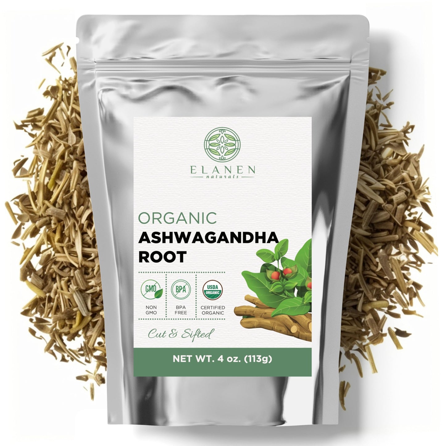 Elanen Naturals Organic Ashwagandha Root 4 oz. (113g), USDA Certified Organic Ashwagandha Root Loose Leaf Tea, Dried Withania somnifera, Cut & Sifted Elanen NaturalsBuy Supplements Australia