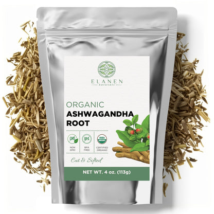 Elanen Naturals Organic Ashwagandha Root 4 oz. (113g), USDA Certified Organic Ashwagandha Root Loose Leaf Tea, Dried Withania somnifera, Cut & Sifted Elanen NaturalsBuy Supplements Australia